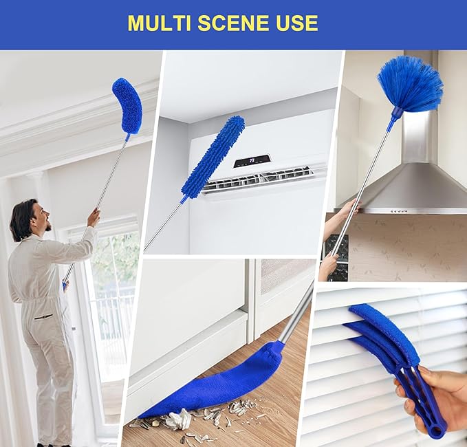 Dusters for Cleaning, Newliton Duster with Extension Pole Microfiber Ceiling Fan Cobweb Duster, Long Duster for High Ceilings Wall Refrigerator Appliance Baseboard Home Furniture Blinds
