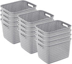 Sterilite 12-Pack Tall Weave Basket, Wicker-Style Plastic Open Storage Bin, Cement Gray - Multi-Purpose Decorative Organizer for Laundry Area, Shelves, Closets, Pantries, Living Rooms or Offices