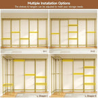 ONBRILL F5 Extra Large Industrial Pipe Clothing Rack, Freestanding Portable Closet Organizer System with Shelves & Hanging Rods, 88.6'' Wide Heavt Duty Clothes Rack, Max Load 1300lbs, Gold