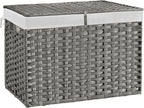 240L Wicker Storage Basket with Lid, Handwoven Rattan Large Shelf Basket with Removable Liner, 63.5 Gallon Wicker Basket for Blanket, Storage Trunk with Handle for Closet, Bedroom, Livingroom, Grey