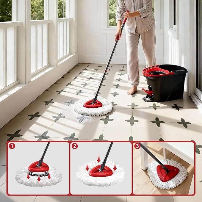 12 Pack Microfiber mop Head Replacements, Compatible with O-Ceda Easywring Single-Bucket Cleaning System, Powerful Stain Removal, Machine Washable, Easy to Replace