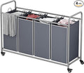 Laundry Basket, 4-Bag Laundry Hamper, Grey Laundry Sorter with Heavy Duty Lockable Rolling Wheels, Laundry Room Organization with Removable Bags Basket Separator for Dirty Clothes Storage