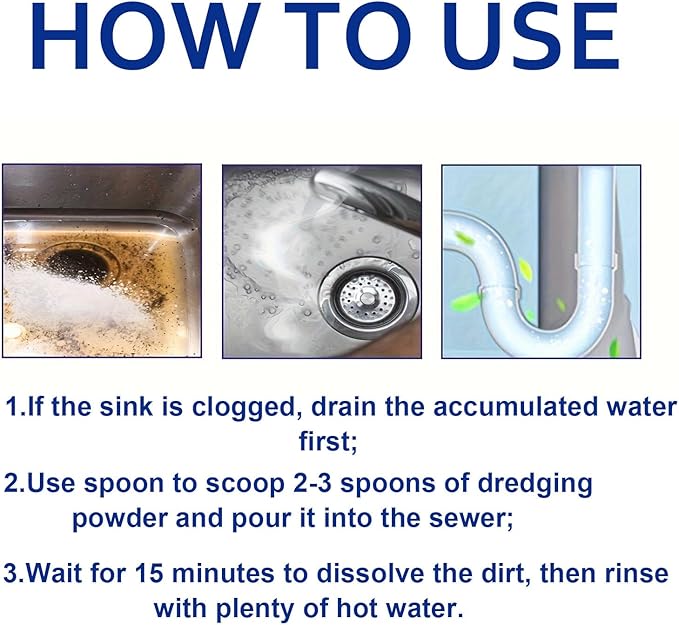 Liapu 2pcs Drain Clog Remover, Pipeline Dredging Agent, Powerful Quick Cleaning Drain Toilet Cleaner Tool, Unclog Toilet Clog And Kitchen Sink Pipe Unblocker Powder