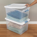 Sterilite 12-Pack Latching Box, Clear Plastic Organizer Bins with White Lids, 64 Quart – Large Stackable Containers for Closet, Bedroom, Garage, Kitchen, and Pantry Organization