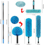 20 Foot High Ceiling Fan Duster with 5-12ft Extension Pole, Extendable Reusable Cobweb, Feather, Window Cleaning Squeegee Kit