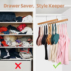 NECAMOCU 2 Pack Bra Hanger for Closet Organizer, Premium Wooden Tank Top Hangers with 36 Foldable Hooks, 360° Rotating Design, Space Saving Storage for Tank Tops, Bras, Scarves and More