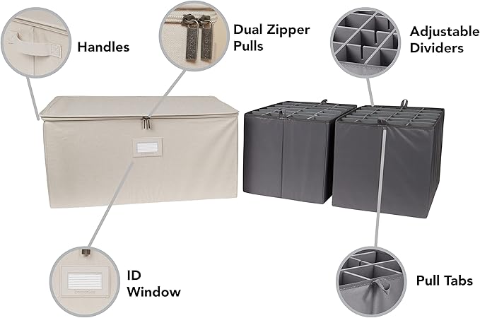 Covermates Keepsakes - Adjustable Zip-Top Storage Box - Configurable FlexGrid Compartments - Heavy Duty Polyester- Reinforced Handles - Stackable Design - Indoor Storage, Beige Heather