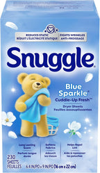 Snuggle Fabric Softener Dryer Sheets, Blue Sparkle Cuddle-Up Fresh, 230 Ct, Long-Lasting Fresh & Clean Scent, Softens Fabric, Reduces Static, Fights Wrinkles, Helps Repel Lint & Pet Hair, HE Safe