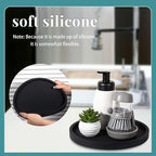 Silicone Bathroom Tray Round Vanity Tray Decorative Soap Holder Kitchen Countertop Organizer Coffee Table Decor for Candle, Perfume, Plant, 10 Inch, Black
