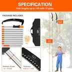 Manual Pole Saw for Tree Trimming, 14 FT Pruning Saw with 6-Section Stainless Steel Handle, Sharp steel Blade, Easy to Carry and Lightweight Extendable Design for Garden & Tree Maintenance