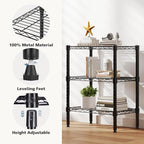 DUMOS 3-Tier Metal Wire Storage Shelves, Adjustable Standing Storage Rack Shelf, Heavy Duty Steel Shelving Unit Organizers for Kitchen Bathroom Pantry Garage, 23.3" W×13.4" D×30" H, Black