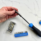 Apollo Tools 81-Piece Home Tool Set with 3.6V Li-Ion USB Cordless Screwdriver, Rotating Handle, LED Light, Hand Tools & Picture Hanging Kit – Compact Household Repair & DIY Kit, Blue/Gray DT2020