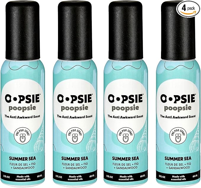 OOPSIE POOPSIE - Summer Sea - Before & After You Go Toilet Spray 2oz - Portable Odor Eliminator - 4 Pack