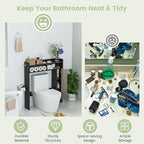 Giantex Short Over The Toilet Storage Cabinet, Bathroom Organizer w/Single Door Cabinet & Adjustable Shelves, Freestanding Space Saver Above Toilet Storage for Restroom, Laundry Room (Black+Oak)