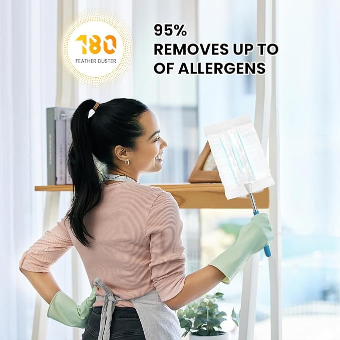 20 Count Feather Dusters Refill for Cleaning, 180 Degree Heavy Duty Duster Replacement Head for Swiffer Duster,Dusting Furniture, Blinds, Ceiling Fans, Helps Remove Allergens