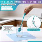 Enhon 13 Piece Glass Cleaning Kit, Reusable Glass Cleaner Kit with Cleaning Plugs & Caps, Silicone Bottle Brushes, Cleaner, Mat, Folding Funnel, Storage Bag & Towel, Effortless Washing & Easy Storage