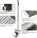 Metal Dustpan with Broom Set, Long Handle Stainless Steel Dustpan,Heavy Duty Standing Dust Pan with Teeth, Indoor Outdoor Up for Home Kitchen Lobby Room Office