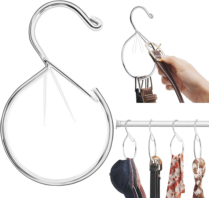 Supforce 6 Pack Belt Hanger, Tie Hanger & Belt Organizer, Waterproof Belt Hanger for Closet, Ties, Scarves, Bags & Accessories, Keeps Closet Neat & Organized, Silver