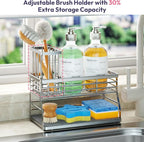 SWTYMIKI Kitchen Sink Caddy Organizer, 2 Tier Sponge Holder for Kitchen Sink with Instant Drying Stone, Removable Brush Holder for Fast Drying on Countertop, Silver