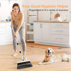 Broom with Dustpan Combo Set,UOEOS One-Sweep Clean,Pet Hair Removal Broom with Self-Cleaning Double-Layer Teeth,High Density Broom and Windproof Dustpan for Indoor&Outdoor
