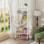 SINGAYE 6 Tier Basket Shelf Wire Shelving Unit Adjustable Storage Shelves Big Basket Rack for Garage Kitchen Office Pantry Corner 17" Dx12 Wx63 H White