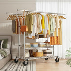 Raybee Clothing Rack Load 630 LBS, Clothes Racks for Hanging Clothes, Rolling Heavy Duty Clothing Rack, Metal Garment Rack for Clothes Storage Bedroom Closet Laundry Room
