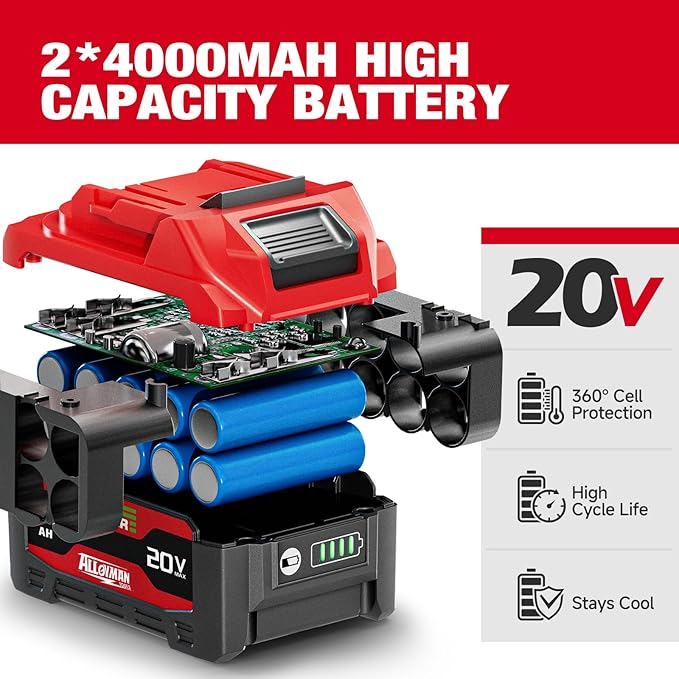 Alloyman Cordless Impact Wrench, 1475Ft-lbs (2000N.m) 1/2 High Torque Brushless Impact Gun, 20V Power Impact Driver, 2*4000mAh Battery,3 Sockets, Brushless Motor Variable Speeds for Car/Truck RV/Mower
