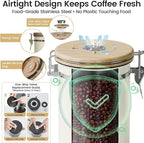 Veken Coffee Sugar Canister with Window, Coffee Lover Gift Set,Airtight Stainless Steel Kitchen Food Storage Container Gifts, Date Tracker & Scoop for Grounds Coffee,Beans,Tea,Flour,Cereal,22OZ,Cream