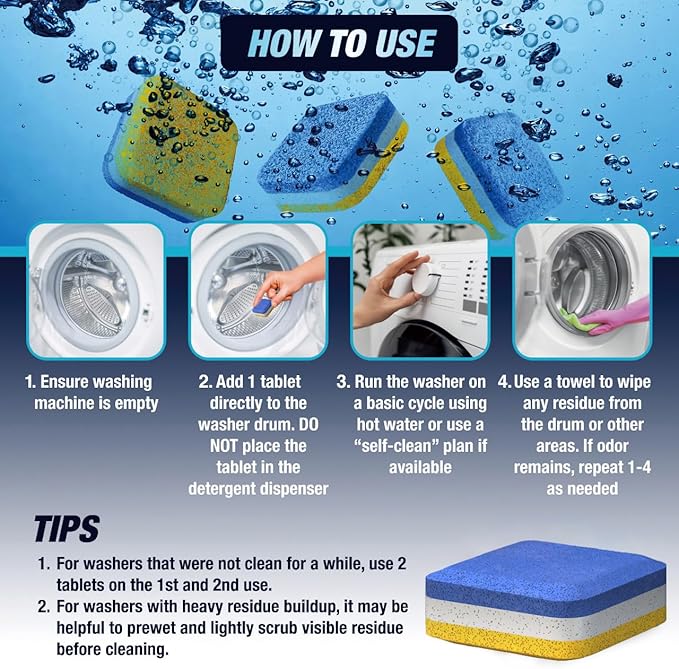 Washing Machine Cleaner Tablets Front Load 28 Pack & Dishwasher Cleaner Deodorizer Descaler Tablets 56 Pack Bundle - 1 Plus Year Supply - Septic Safe Eco Friendly Formula