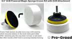 4.5” Drill Powered Magic Sponge Eraser 6 Pieces Kit with Drill Attachment | 25% Thicker Ultra Durable Melamine Cleaning Eraser Pads for Bathroom Kitchen Floors Walls Baseboards Crayon Marker and More