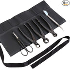 Wazakura Made in Japan 5PCS Bonsai Tool Kit with Roll Bag: Yasugi Steel Satsuki Bonsai Scissors, Concave Branch Cutter, Knob Cutter, Wire Cutter, Tweezers - 5 Tools Satsuki Set with Case