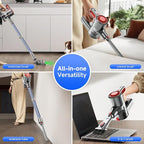 Honki Cordless Vacuum Cleaner for Home, Powerful Stick Vacuum with Rechargeable Battery, Green Light Anti-Tangle Brush, 6-in-1 Lightweight Handheld Vacuum for Pet Hair, Hard Floor, Carpet, Red