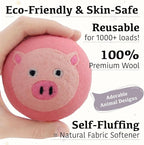 Wool Dryer Balls XL 6-Pack with Felt Box - 100% Pure Wool, Eco-Friendly Fabric Softener, Reduces Wrinkles & Drying Time, Anti-Static, Hypoallergenic, Reusable for 1000+ Loads (Pink Pig)