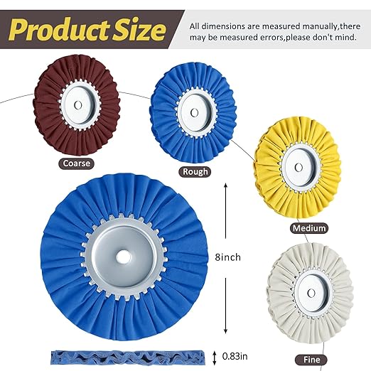 Amylove 8 Inch Airway Buffing Wheels Aluminum Wheel Polishing Kit in Diameter 5/8 Inch Arbor Hole, Polishing Compound and Metal Polish Kit for Angle Grinder(Mixed Color,9 Pcs)