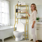 3-Tier Over The Toilet Storage, Freestanding Metal Bathroom Shelves, Space Saver Above The Over Toilet Storage Shelf for Bathroom (Gold)