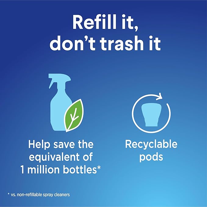 Clorox Bathroom Foamer Refillable Cleaner, Household Essentials, 1 Bottle and 3 Refill, Rain Clean, 1.13 Fl Oz