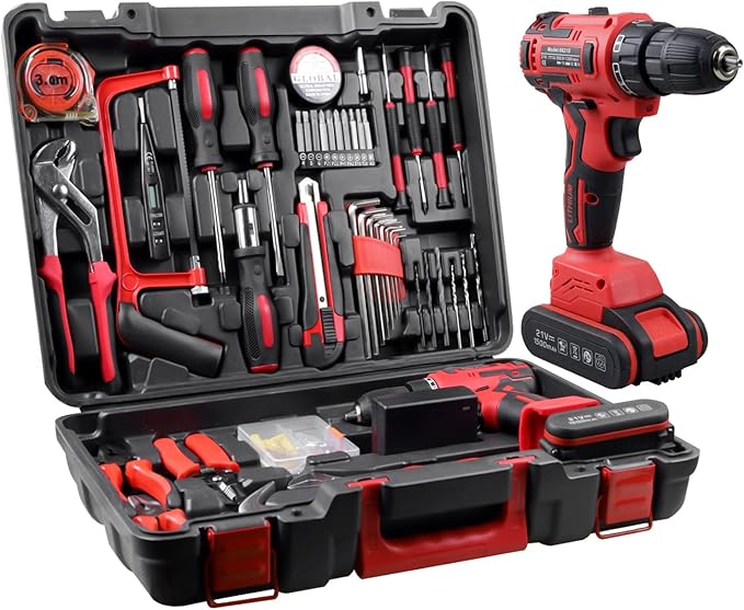 jar-owl Powerful Brushless Motor 21V Cordless Drill Set, 319 in-lb Torque, 0-1350RMP Variable Speed, 10MM 3/8'' Keyless Chuck, 25+1 Clutch, 1.5Ah Li-Ion Battery & Charger for Home Tool Kit