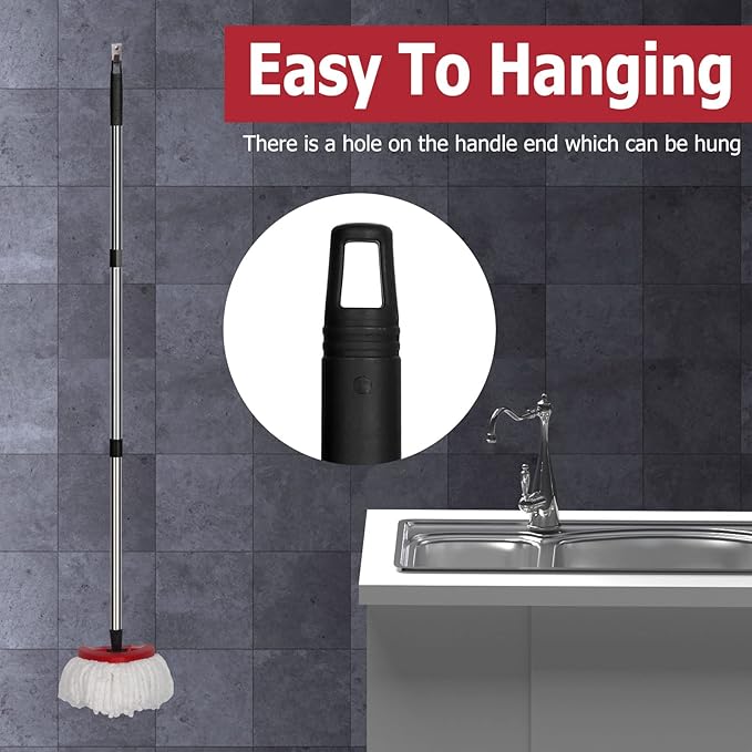 Qulable Spin Mop Replacement Handle - 4-Section 30" to 58" Mop Handle Replacement Stick Compatible with O-Ceda Spin Mop, EasyWring Mop Handle for Floor Cleaning(Mop Head&Base not Include) (Black)
