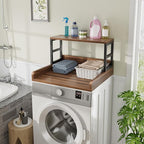 Washer Dryer Countertop with Shelf, 27.5″D x 27.5″W x 16.7″H, Countertop for Washer and Dryer Top with Non-Slip Pads and Edge Rails, Laundry Room Storage and Organization(Walnut)