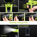 Cordless Drill: 12V Power Drill Set with Lithium Battery, 142-Piece Electric Tools Set with 3/8" Keyless Chuck, Portable Household Basic Tool Kit with Tool Box & Laser Level for Home, Green