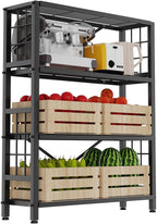GIOTORENT 4-Wire Heavy-Duty Shelf, Standing Storage Shelves, Metal Shelving Unit Pantry Rack, 1200LB Load Capacity, for Garage Kitchen Organizer (Black)