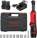 Electric Ratchet Wrench Set,12V Cordless Ratchet Wrench 3/8", 400 RPM Power Ratchet Tool Kit with LED Light, 7 Sockets, 1/4" adapter, 2 Packs 2000mAh Lithium-Ion Battery and Fast Charger