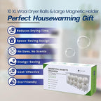 10 XL Wool Dryer Balls Laundry Reusable from New Zealand Wool & Magnetic Dryer Ball Holder - Laundry Wool Dryer Balls Storage Containers: Easy Install Without Tools, Magnetic Basket for Dryer Balls