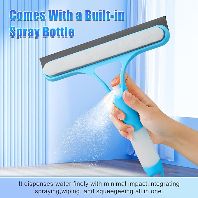 3 in 1 Spray Squeegee, WindowSqueegee with Spray, 3 in 1 WindowSqueegee Cleaning Scraper, Spray WindowSqueegee Cleaner with Spray Bottle for Car, Home, Kitchen Windows (Blue)