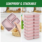 50 Pack (100-Piece) 32 oz Meal Prep Containers Reusable with Lids 3-Compartment, To Go Take Out Plastic Food Storage Containers, Sturdy Leakproof Food Safe, Microwave Freezer Dishwasher Safe, Pink