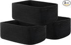 Small Woven Basket, 13.5 x 9.5 x 5 Inches, Storage Basket for Organizing, Cute Small Rope Shelf Closet Cube Storage Bins Baskets for Shelves, Dog Toy Gift Baskets Empty, 3 Packs, Black