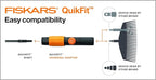 Original Fiskars Universal Adapter for the Use of All Garden Tool Heads to Combine a QuikFit Handle with Tool Heads from Other Manufacturers, Length: 17 cm, Plastic, Black/Orange, QuikFit, 1000617