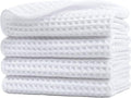 POLYTE Microfiber Lint Free Washcloth Face Towel, 13 x 13 in, 4 Pack (Waffle Weave)