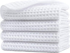 POLYTE Microfiber Lint Free Washcloth Face Towel, 13 x 13 in, 4 Pack (Waffle Weave)