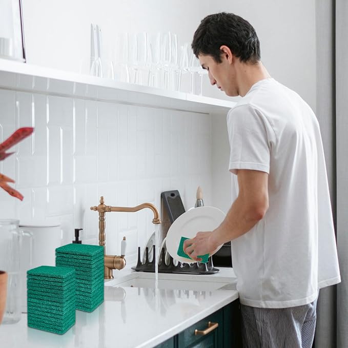 120 Pcs Heavy Duty Scouring Pads 4.3 x 3 x 0.3 in Non Scratch Household Scrub Pads Bulk Green Reusable Pan Scrubber Multipurpose Anti Grease Scrubbing Pads for Kitchen Dish Supplies